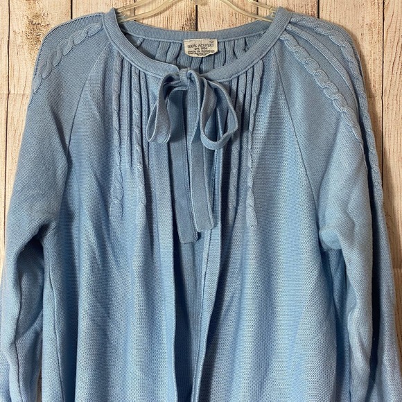 Vtg Blue Tie Neck Open Front Acrylic Cardigan Sweater Size M L 42 - Picture 2 of 7